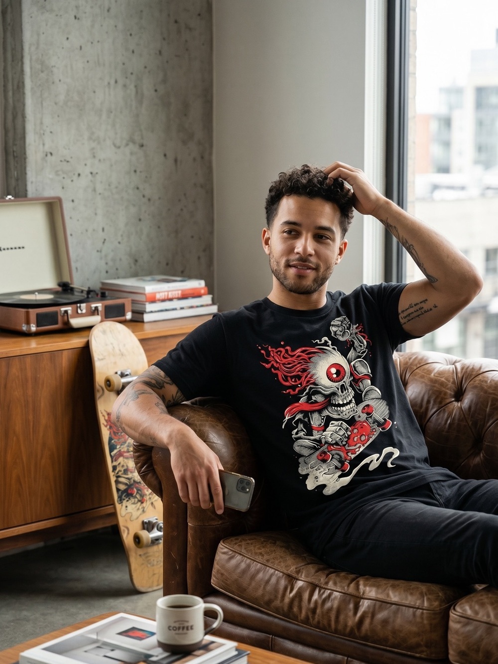 Thread Council Black Skull & Flame Graphic Tee
